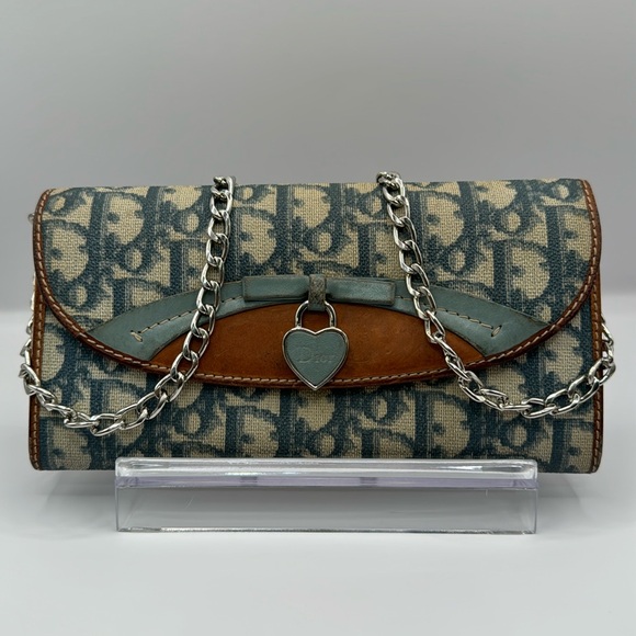 Dior Handbags - Dior Oblique Heart Lock Charm Wallet Blue Cream Authentic Bifold EUC